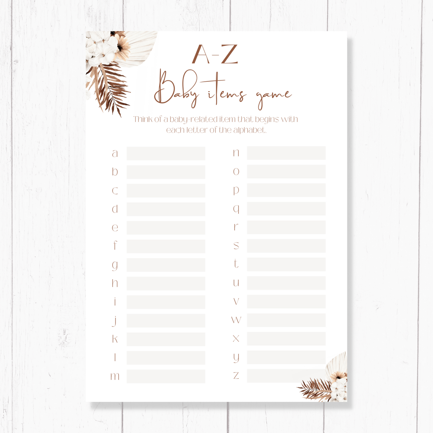 Baby Shower Game | Pampas Grass | A5