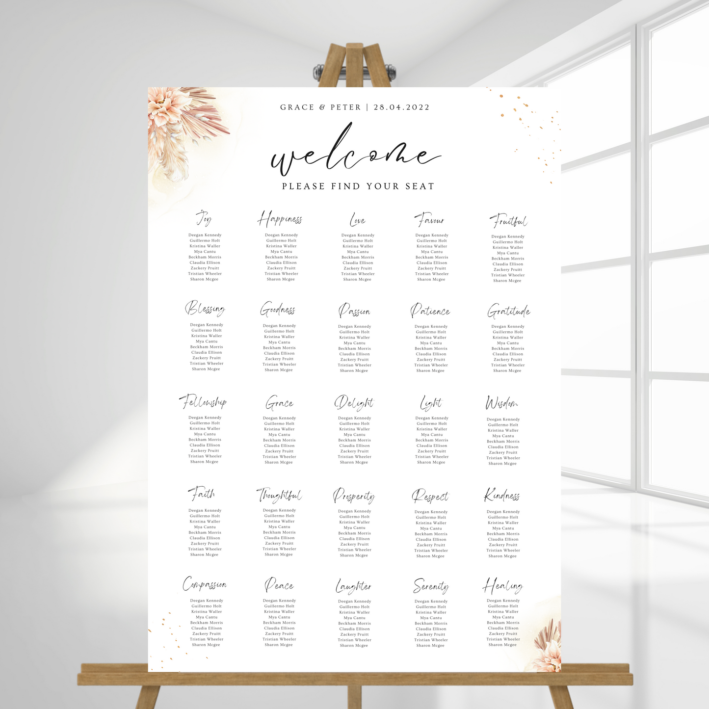 Pink Pampas Grass Seating Plan | Table Plan