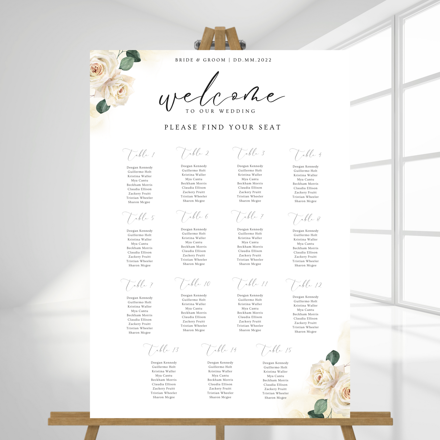 White Roses Seating Plan | Table Plan