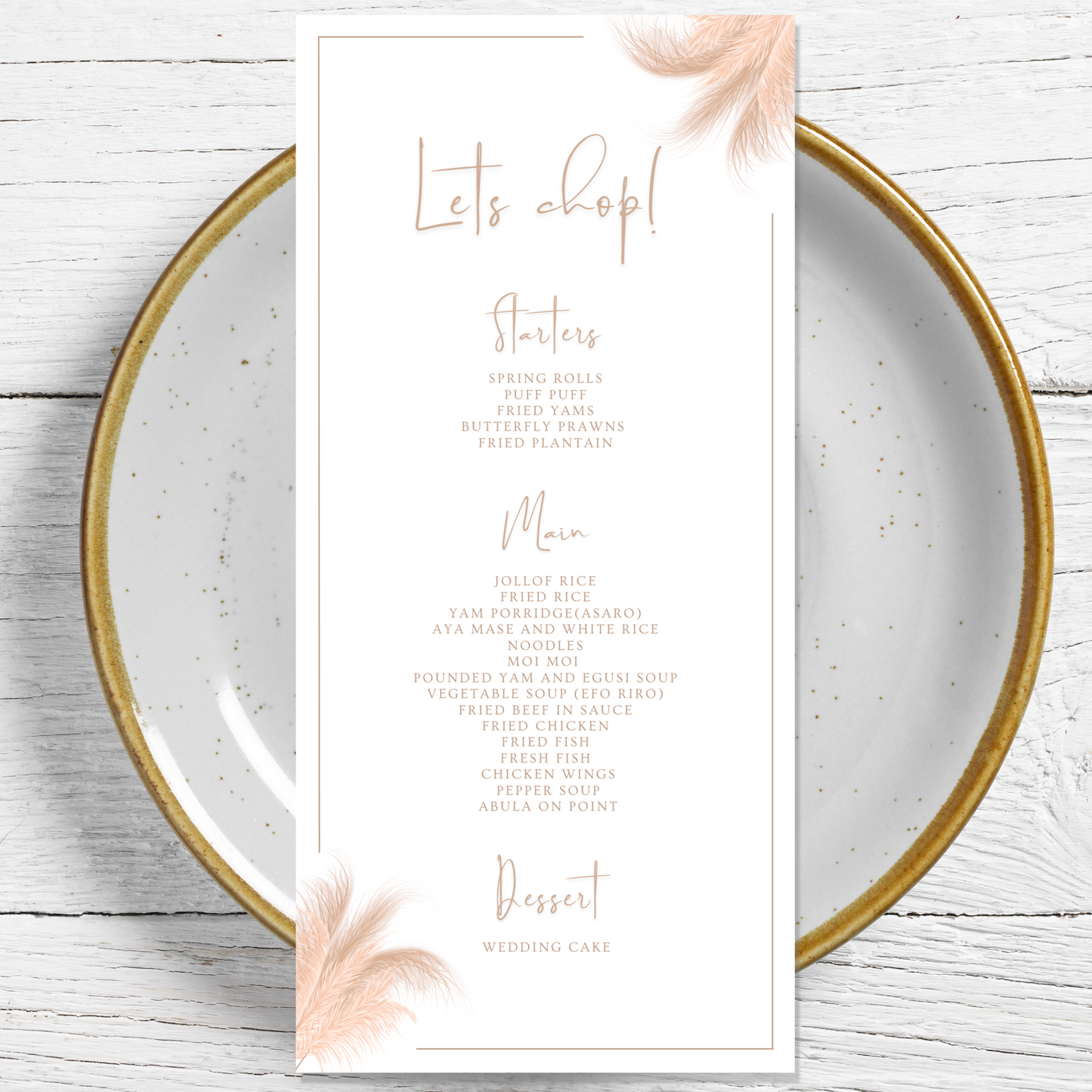Load image into Gallery viewer, Pink Feathers | Personalised Individual Menu
