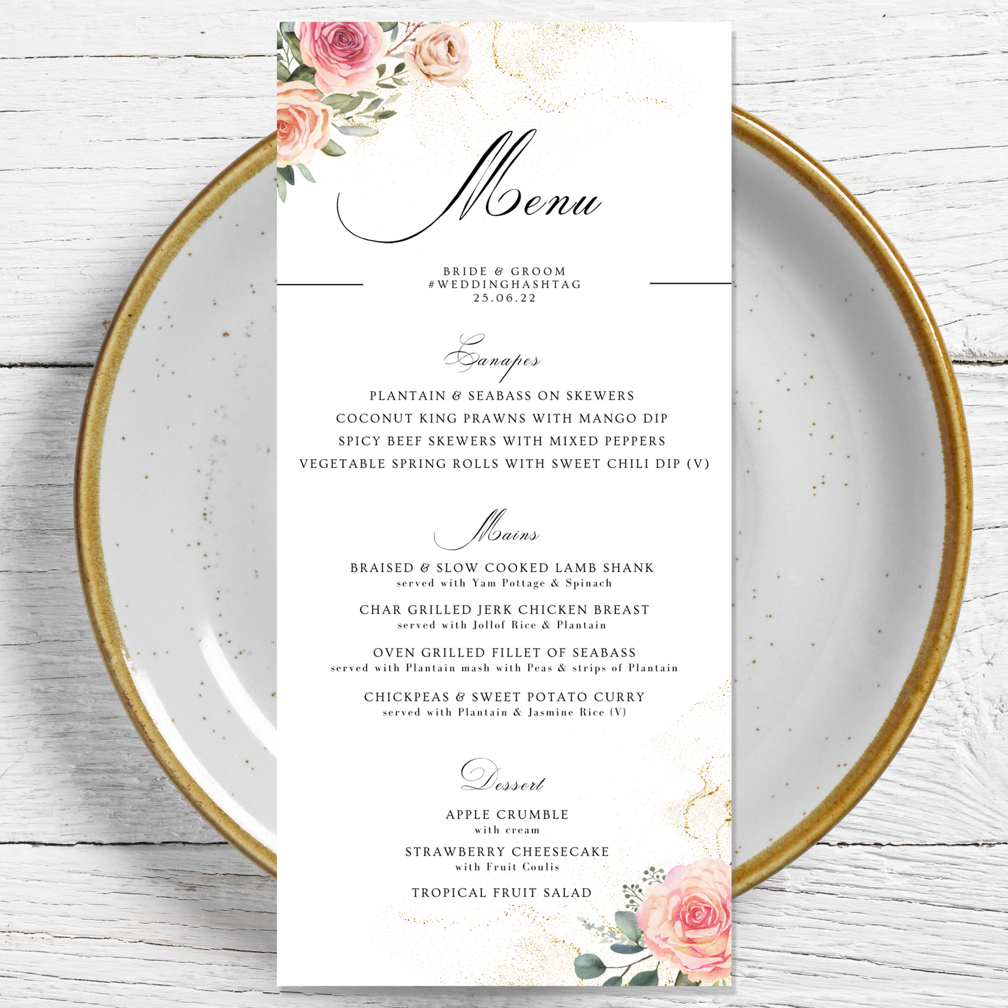 Pink Roses | Personalised Individual Menu